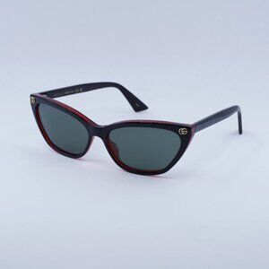 Gucci GG1815S 003 Sunglasses Shiny Black/Red Cat Eye Frame, Grey Lenses